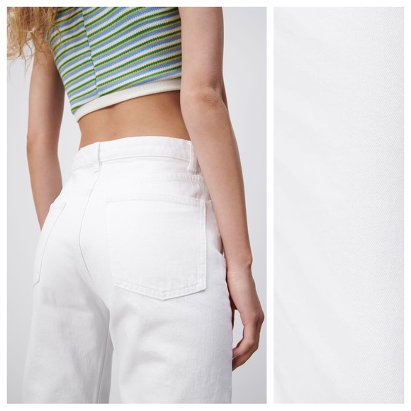 NWT. Zara White Straight-Leg Mid-Waist Full Length Jeans. Size 8. - Picture 5 of 12